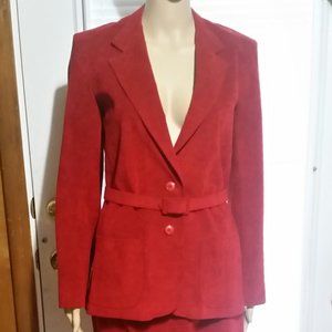 Woman’s Designer Red Suede Suit by Stanley Sherman